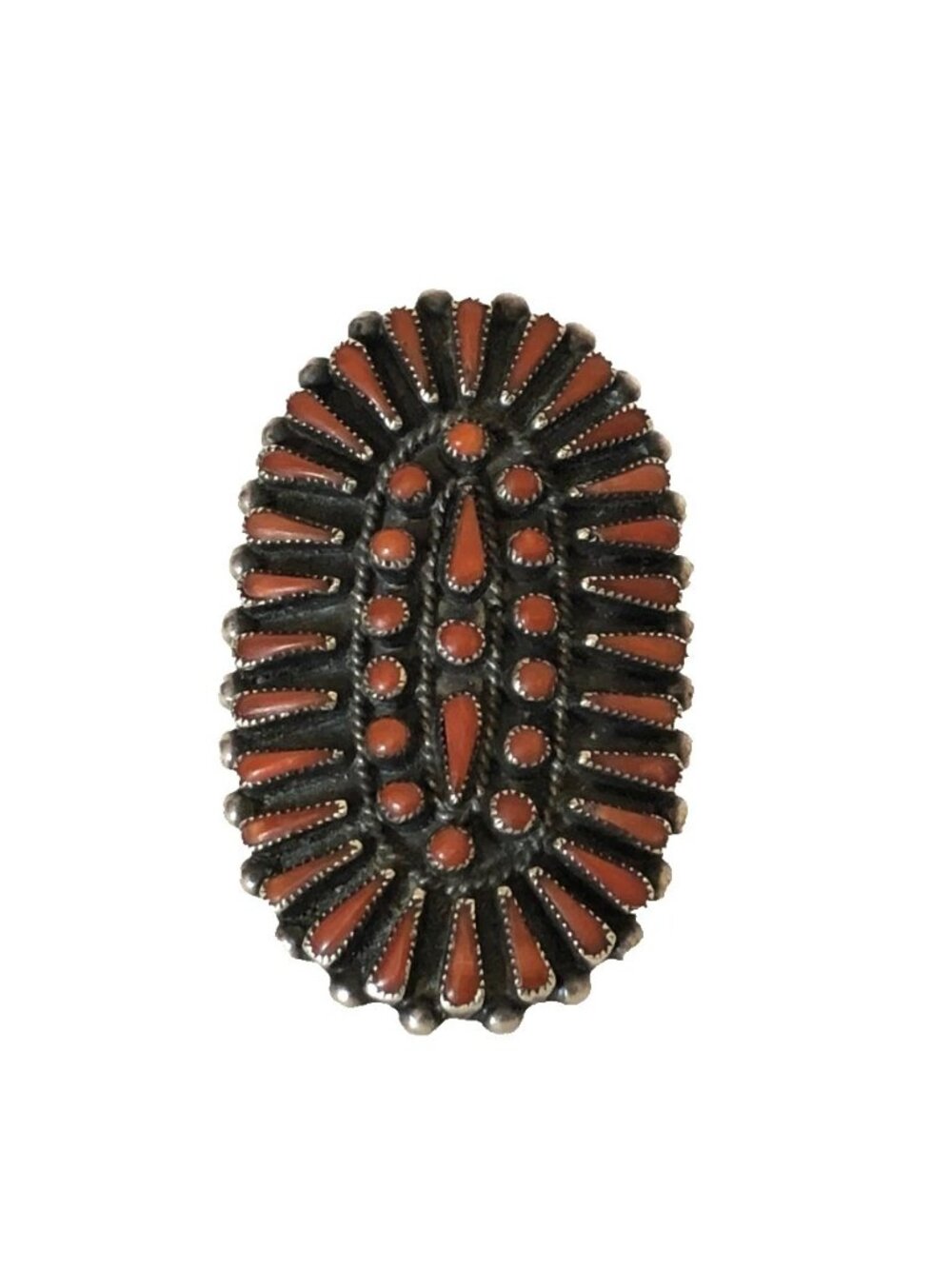 Zuni Snake Eye Petit Point Coral V Wallace Sterling Silver 925 Ring Sz 9.25